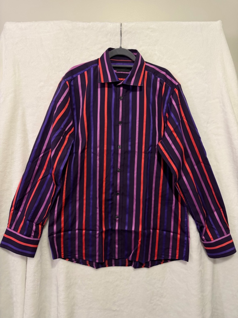 Duchamp London Dress Shirt Mens 16.5 Purple Striped Long Sleeve Party Retro Club